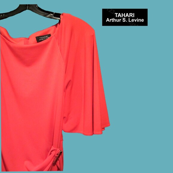 TAHARI ASL NEW Romantic THERESA Ruche Double Ring Tie Bell Sleeve Dress 12 - Picture 6 of 12